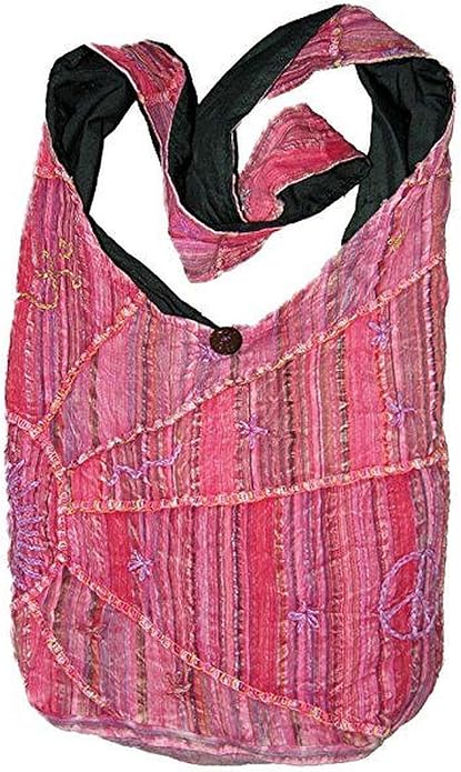 Hand Embroidered Boho Crossbody Bag – Peace & Sunrise Design for Free-Spirited Style