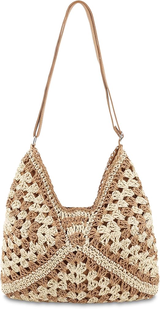 Woven Straw Hobo Bag – Foldable Crochet Beach Tote for Women Travel