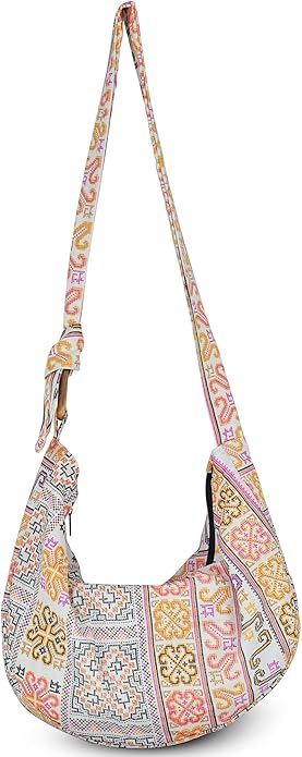 Boho Hobo Crossbody Bag – Handmade Cotton Sling Tote with Wooden Ring