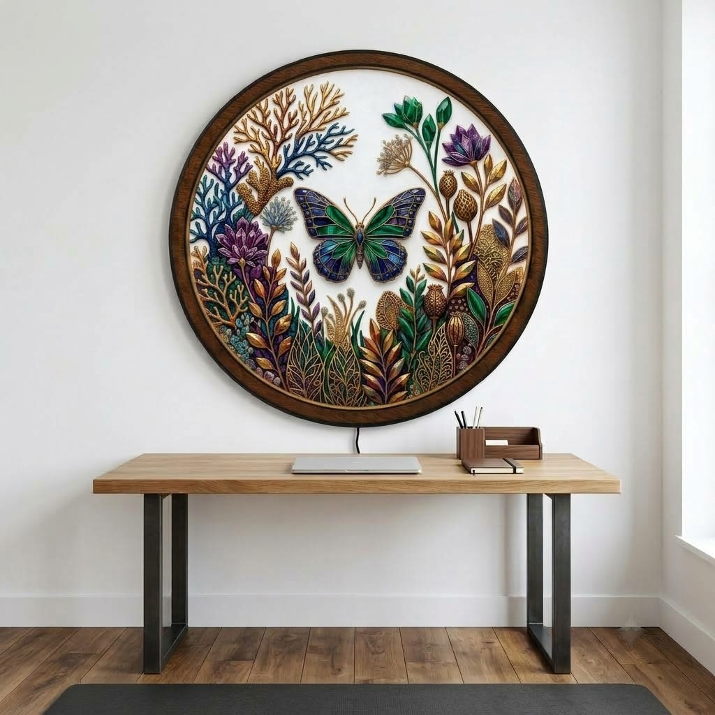 Jeweled Butterfly Garden – Botanical LED Wall Art