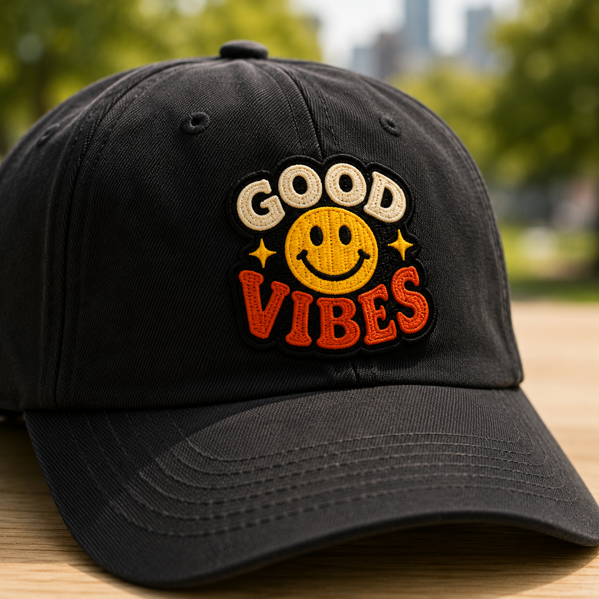 Good Vibes Smiley Face Embroidered Iron-On Patch – Retro Hippie Applique