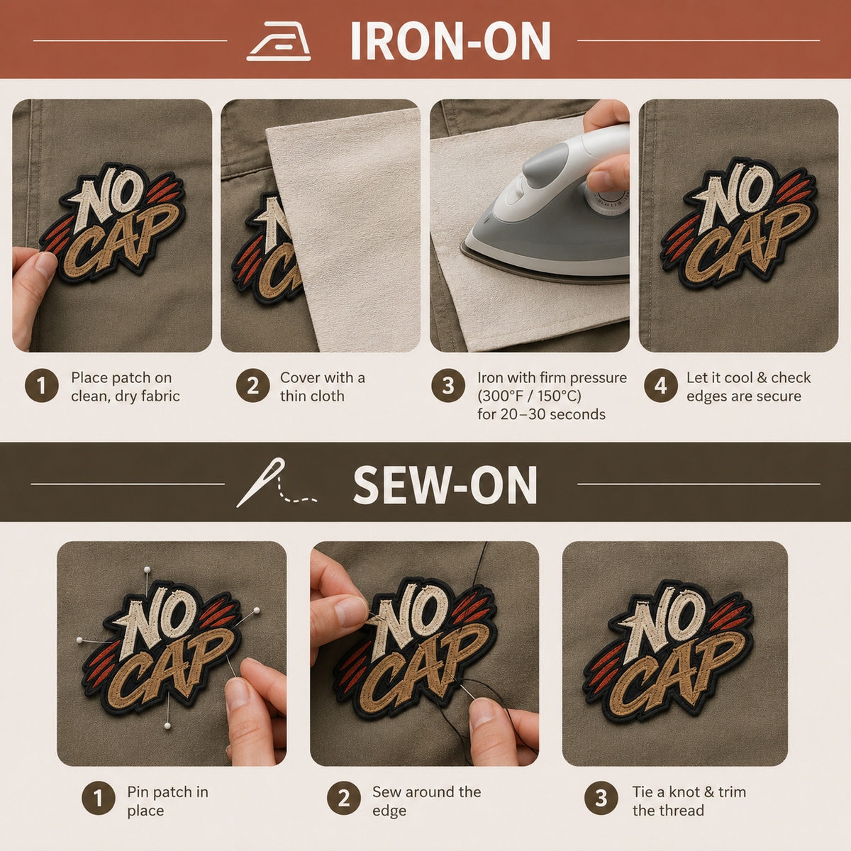 No Cap Embroidered Iron-On Patch – Trendy Slang Lettering Applique