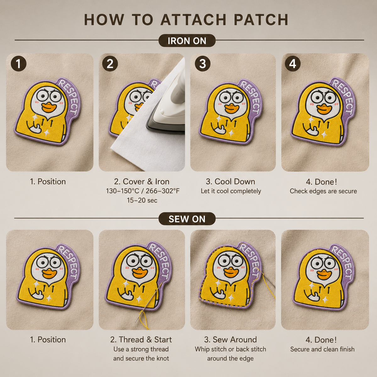 Respect Duck Embroidered Iron-On Patch – Funny Cute Cartoon Applique