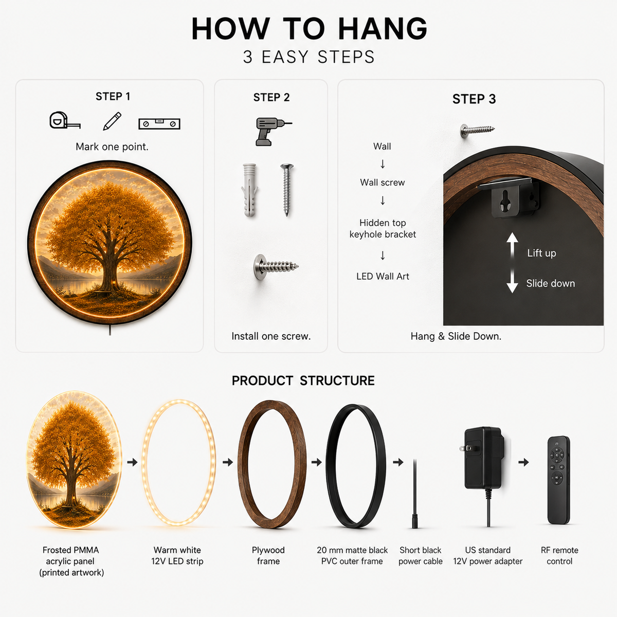 Golden Tree of Life – Handcrafted Round LED Wall Art