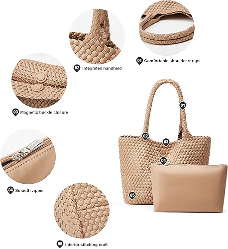 Woven Vegan Leather Tote Bag – Large Summer Purse for Women Travel