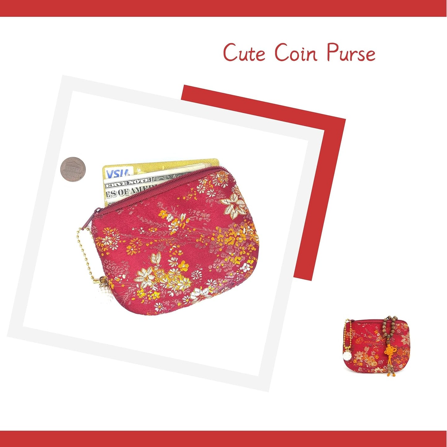 Handmade Silk Brocade Jewelry Pouch Coin Purse Zipper Makeup Bag