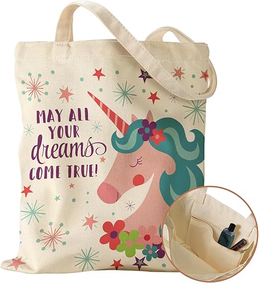 Aesthetic Canvas Tote Bag with Pocket – Cute Shoulder Bag for Women