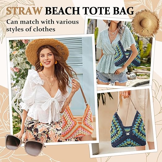 Woven Straw Hobo Bag – Foldable Crochet Beach Tote for Women Travel
