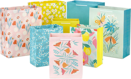 Set of 8 Spring Gift Paper Bags for Easter, Birthdays, Mother's Day, Bridal Showers