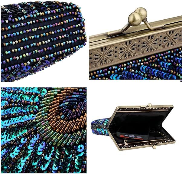 Sequin Beaded Peacock Clutch – Vintage Evening Bag for Women & Weddings