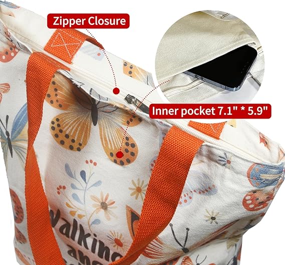 Zippered Canvas Tote Bag for Women – Everyday, Work & Grocery Use
