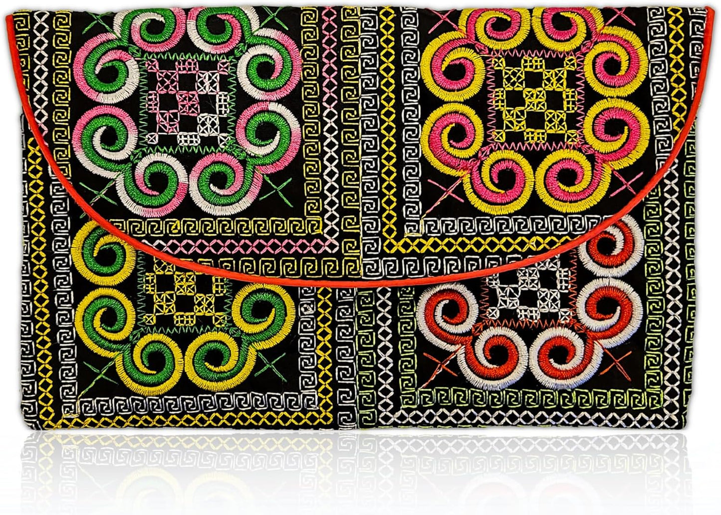 Embroidered Boho Clutch Wallet for Women – Colorful Ethnic Snap Bag