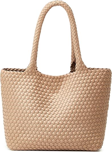 Woven Vegan Leather Tote Bag – Large Summer Purse for Women Travel