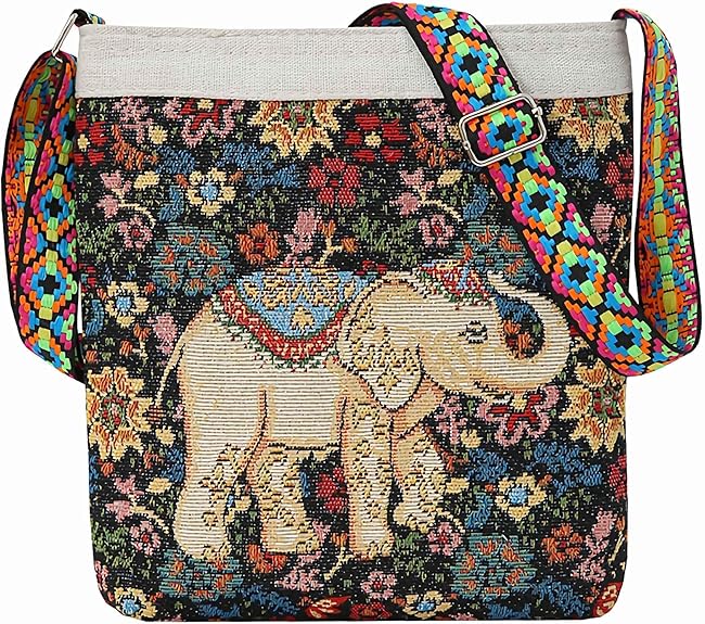 Mini Boho Elephant Crossbody Bag – Handmade Hemp Hobo Purse with Zipper for Women