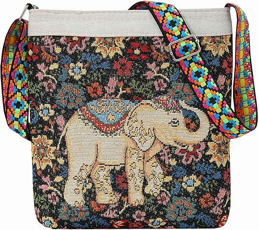 Mini Boho Elephant Crossbody Bag – Handmade Hemp Hobo Purse with Zipper for Women