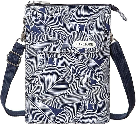 Lightweight Leaf Pattern Canvas Crossbody Phone Purse and Wallet for Women