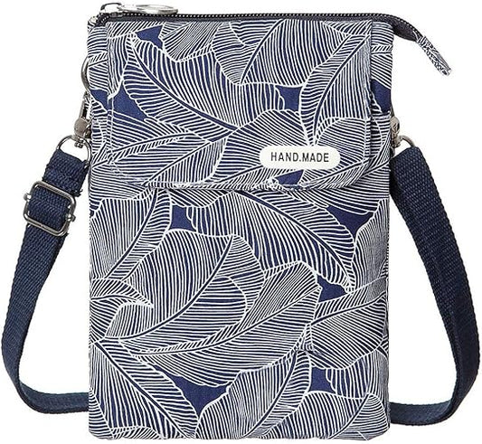 Lightweight Leaf Pattern Canvas Crossbody Phone Purse and Wallet for Women