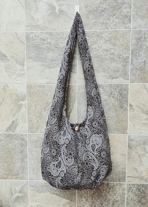 Handmade Cotton Hobo Sling Bag – Large Boho Crossbody with Paisley Print