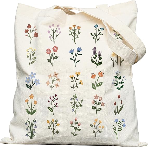 Canvas Tote Bag for Women with Pocket – Cute Gift for Animal & Flower Lovers