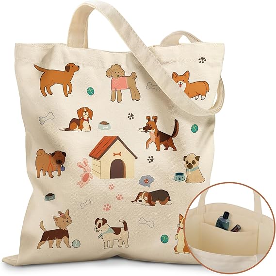 Aesthetic Canvas Tote Bag for Women – Reusable Shoulder Bag with Pocket