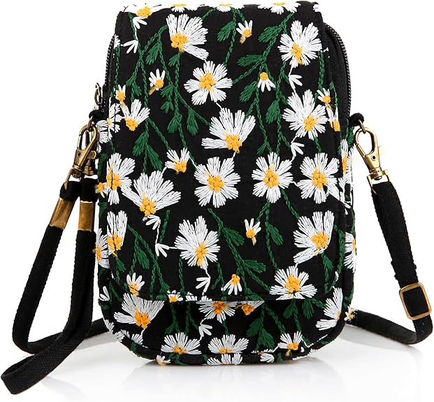 Embroidered Mini Crossbody Bag – Small Wristlet Purse & Phone Pouch for Women