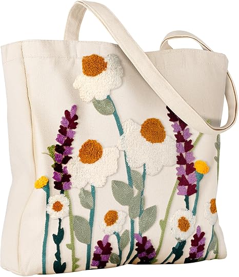 Cute Canvas Embroidery Tote Bag for Women – Reusable Shoulder Bag