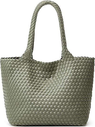 Woven Vegan Leather Tote Bag – Large Summer Purse for Women Travel