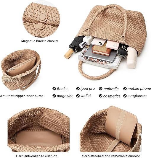 Woven Vegan Leather Tote Bag – Large Summer Purse for Women Travel