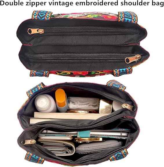 Hobo Crossbody Bag – Vintage Boho Embroidered Ethnic Shoulder Tote Purse