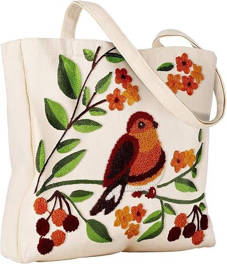 Cute Canvas Embroidery Tote Bag for Women – Reusable Shoulder Bag