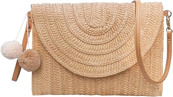 Straw Shoulder Bag for Women – Woven Beach Clutch & Envelope-Style Purse Wallet