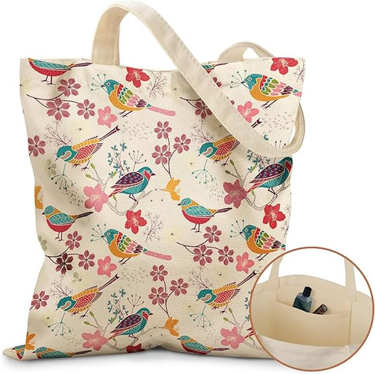 Aesthetic Canvas Tote Bag for Women – Reusable Shoulder Bag with Pocket