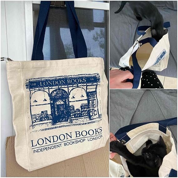 Aesthetic Book Tote Bag with Zipper – Cute Canvas Bag for Women & Gifts