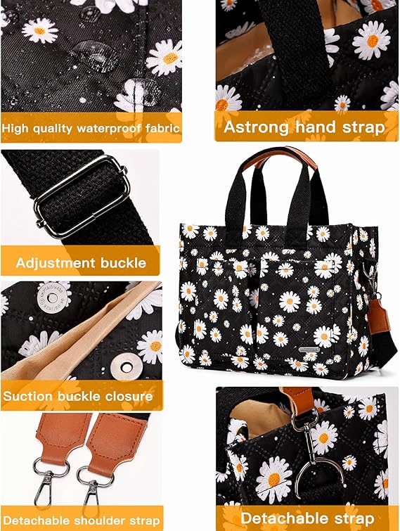 Cherry Canvas Tote Bag for Women – Cute Multi-Pocket Shoulder Purse for Work & Travel