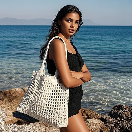 Crochet Beach Tote Bag for Women – Stylish Knit Bag for Travel & Daily Use