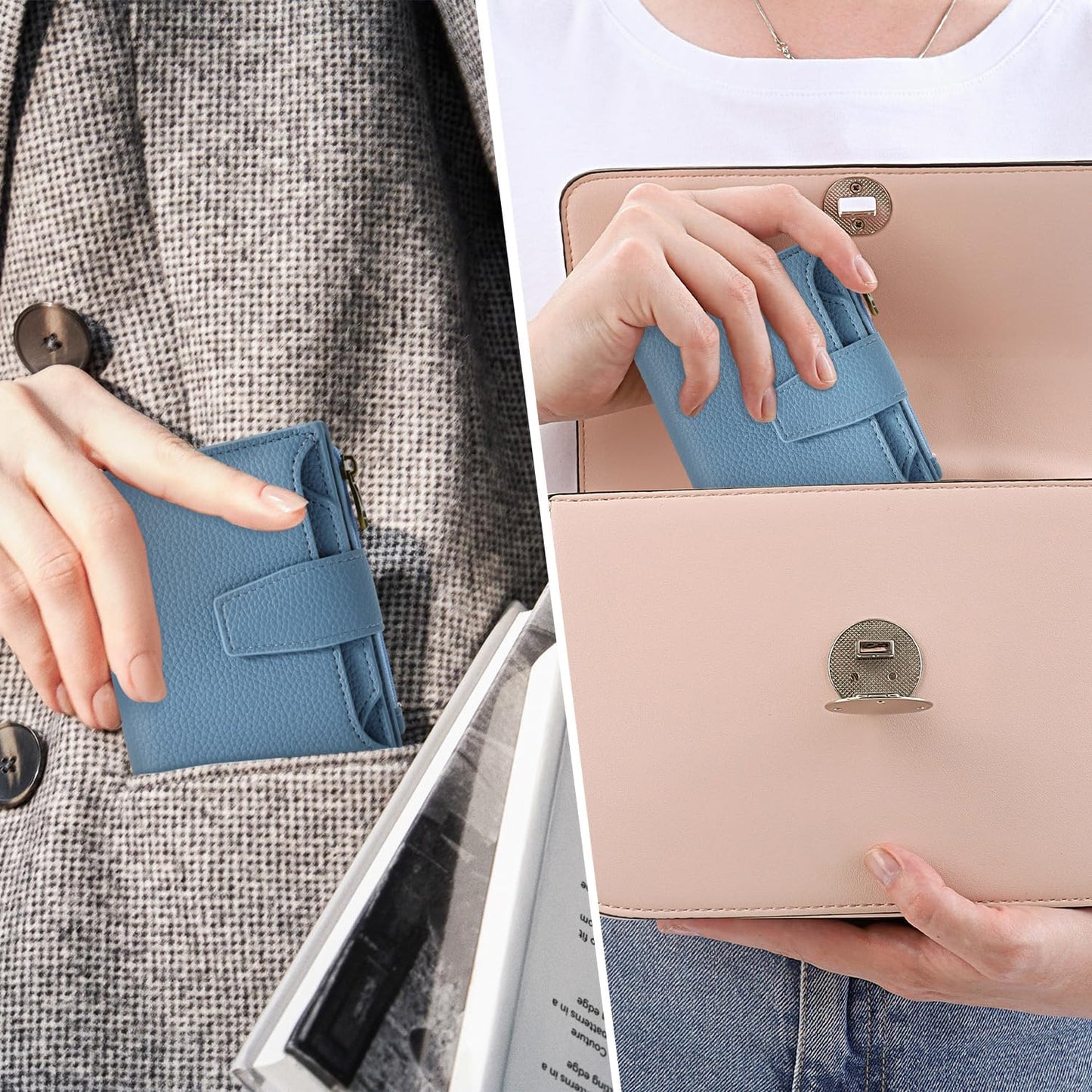 RFID Wallet for Women – Slim Bifold Card Holder with Zipper & ID Window
