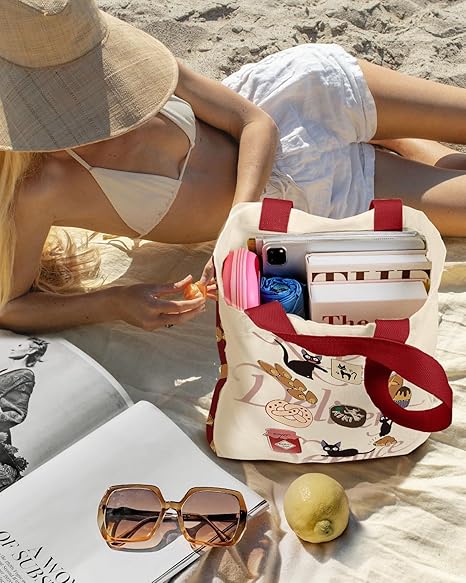 Large Canvas Tote Bag for Women – Aesthetic 14×16×3.5" with Pocket