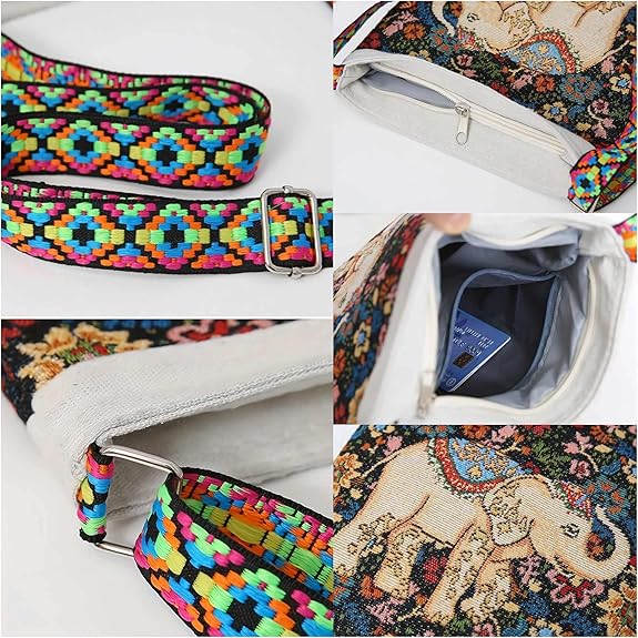 Mini Boho Elephant Crossbody Bag – Handmade Hemp Hobo Purse with Zipper for Women