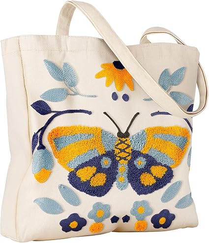 Cute Canvas Embroidery Tote Bag for Women – Reusable Shoulder Bag