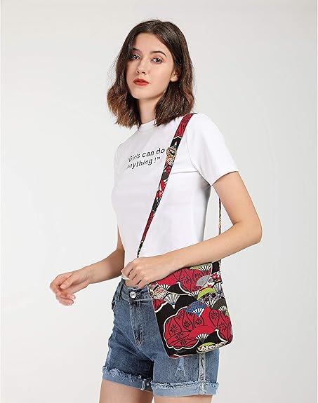 Retro Boho Canvas Crossbody Bag – Small Hippie Shoulder Handbag for Women