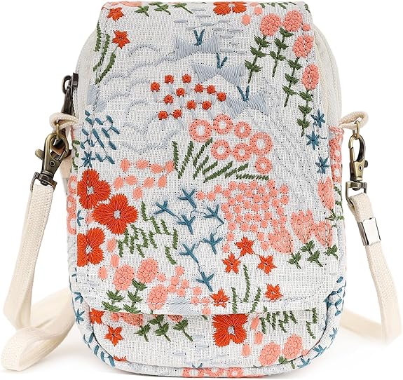 Embroidered Mini Crossbody Bag – Small Wristlet Purse & Phone Pouch for Women