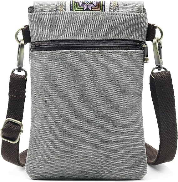 Vintage Embroidered Canvas Crossbody Phone Pouch – Small Wallet Bag