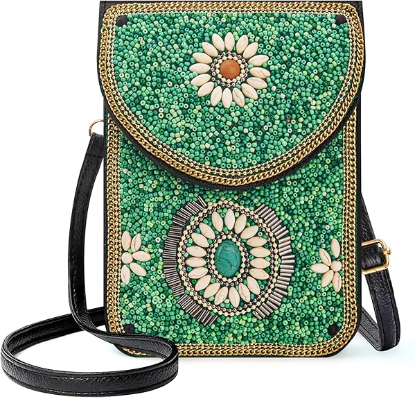 Small Boho Beaded Crossbody Bag – Colorful Handmade Phone Purse for Women