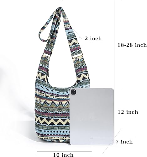 Handmade Hippie Crossbody Bag for Women – Large Canvas Sling with Zip