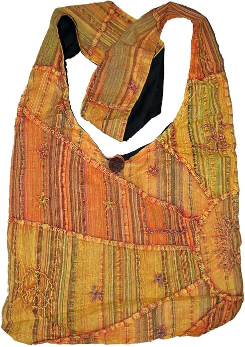 Hand Embroidered Boho Crossbody Bag – Peace & Sunrise Design for Free-Spirited Style