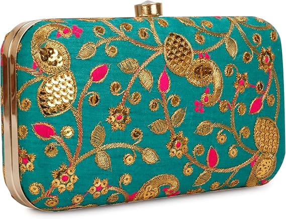 Zari Embroidered Box Clutch – Handcrafted Designer Evening Bag for Women
