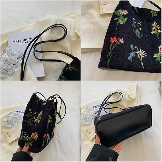 Floral Canvas Tote Bag for Women – Small Aesthetic Shoulder & Crossbody