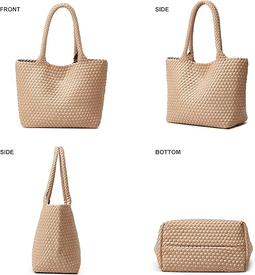 Woven Vegan Leather Tote Bag – Large Summer Purse for Women Travel