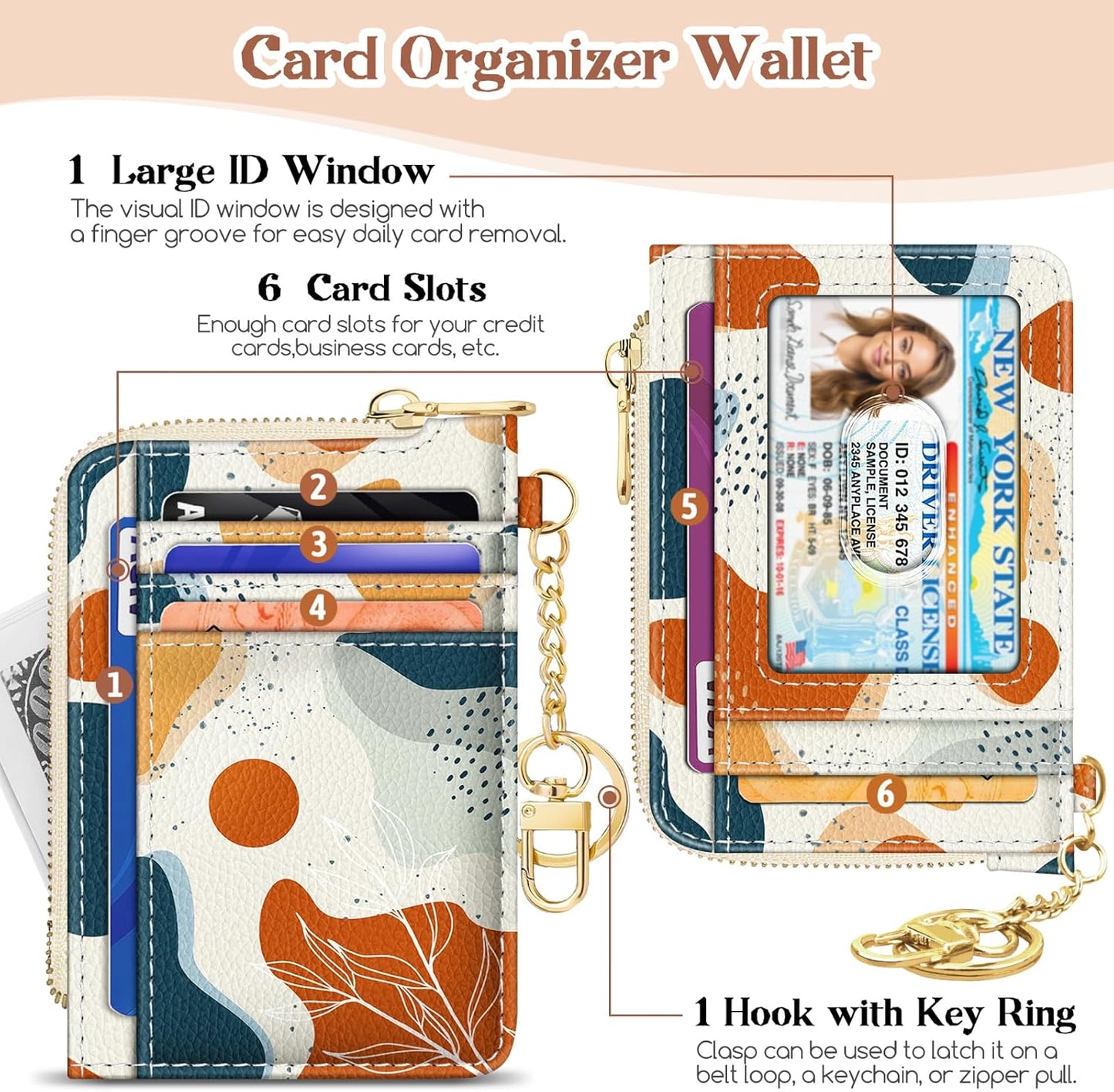 Slim RFID Wallet for Women – Pink PU Leather Card Holder with Zipper