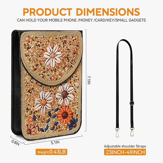 Small Boho Beaded Crossbody Bag – Colorful Handmade Phone Purse for Women